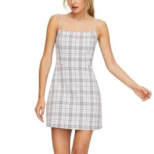 Aritzia Wilfred Isabelle Classic Mini Dress Grey & White Plaid Check Sz 6